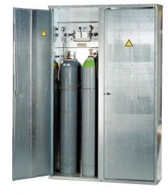 Enkelwandige verzinkte opstelkast voor gasflessen, dubbele deur 4 x 50 ltr