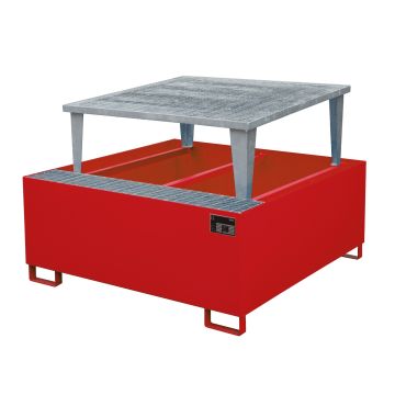 Stalen IBC lekbak (1100ltr) - met rooster - 146x146x108cm