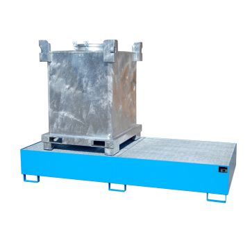 Stalen IBC lekbak (1128ltr) - met rooster - 265x130x43,5cm