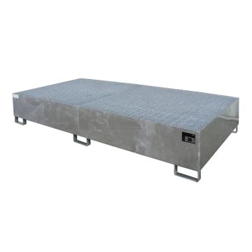Stalen IBC lekbak (1128ltr) - met rooster - 265x130x43,5cm
