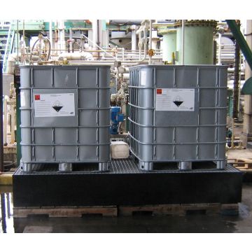 Kunststof IBC lekbak voor 2 IBC's, met GVK rooster, 250 x 125 x 40cm