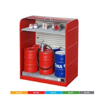 Stalen opslagdepot met roldeur - voor 6 vaten à 60 liter en kleinverpakkingen